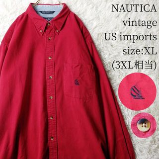 ノーティカ(NAUTICA)のビンテージ NAUTICA 長袖ボタンダウンシャツ レッド 3XL ゆるダボ(シャツ)