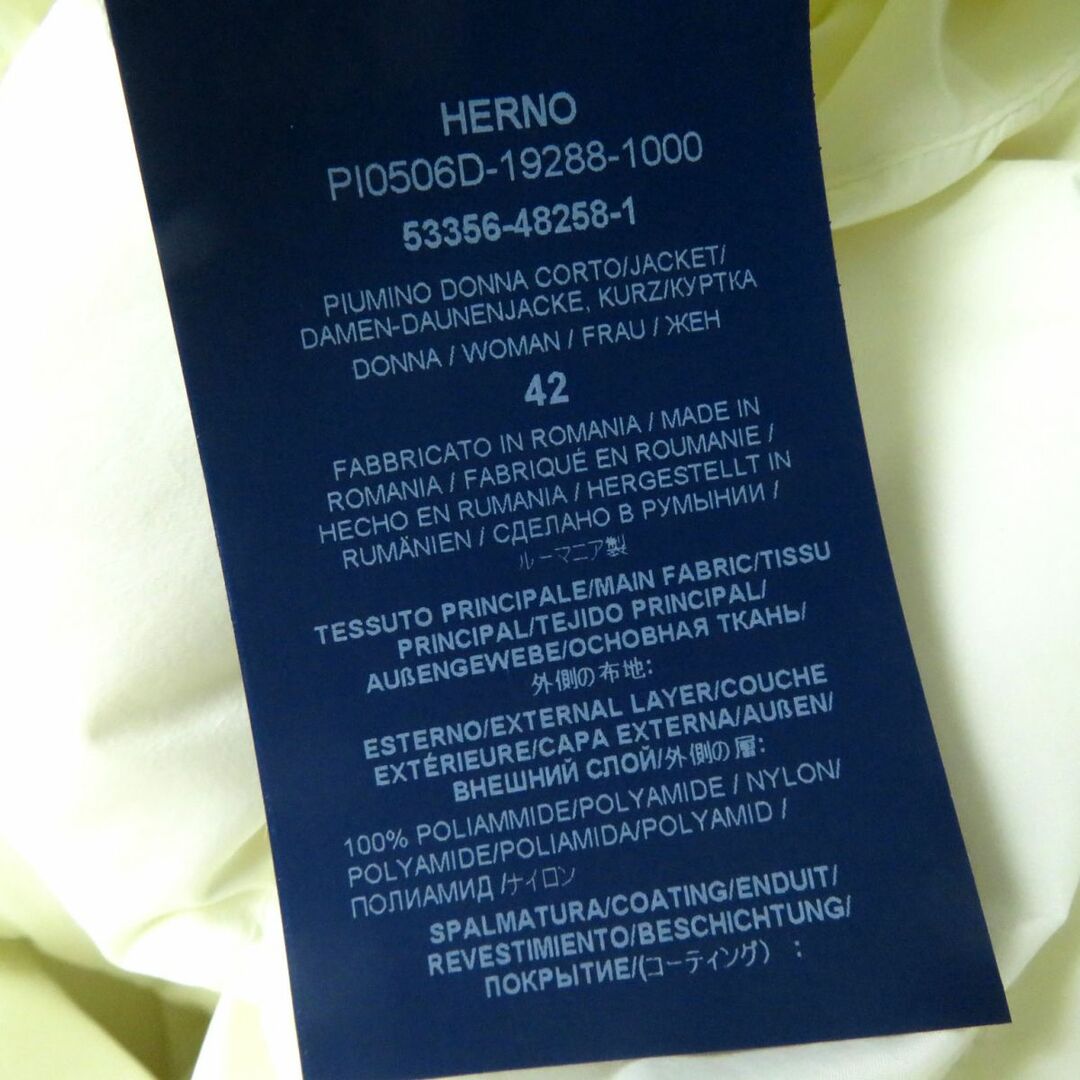 極美品◎正規品 21年 HERNO ヘルノ PI0506D ロゴプレート付き 八分袖 ハイネック ショート丈 ダウンジャケット レディース ホワイト 白 42 8