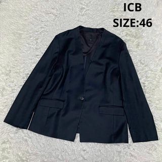 ICB - ☆iCBアイシービー☆リネン上質ノーカラージャケット黒9 切りっ