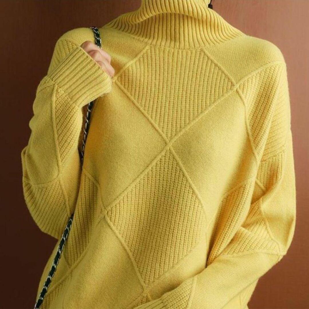 高品質新品ミンクカシミヤ着心地抜群暖かいニットセーター大人可愛いイエロー黄色M