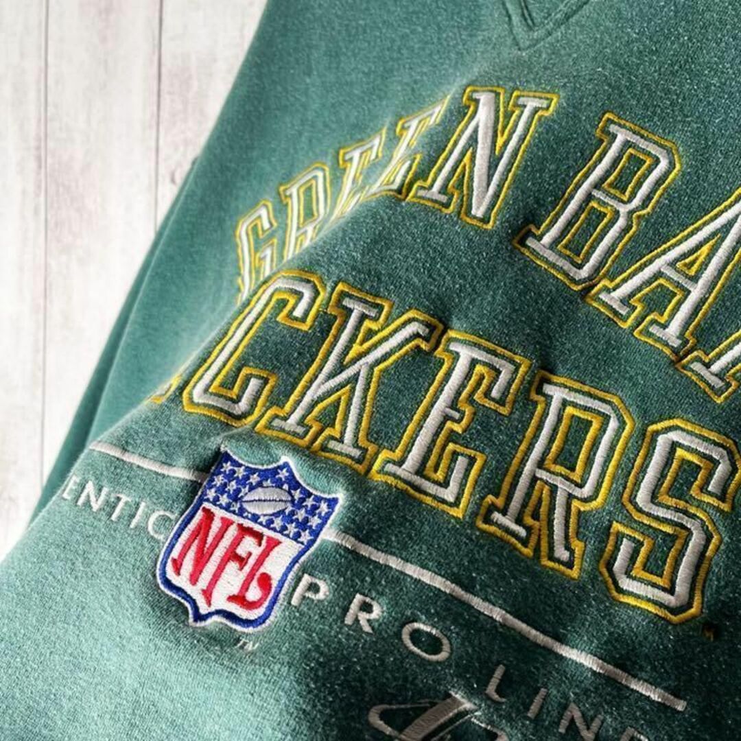 トップス【USA製 L 90s】ロゴアスレチック NFL パッカーズ 総刺繍 スウェット