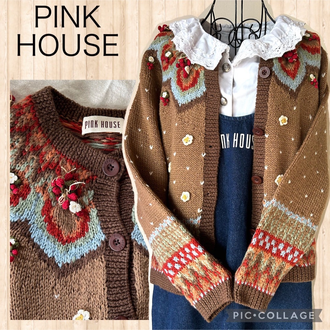 PINK HOUSE ピンクハウス 花 ニットカーディガン⦿着丈62cm