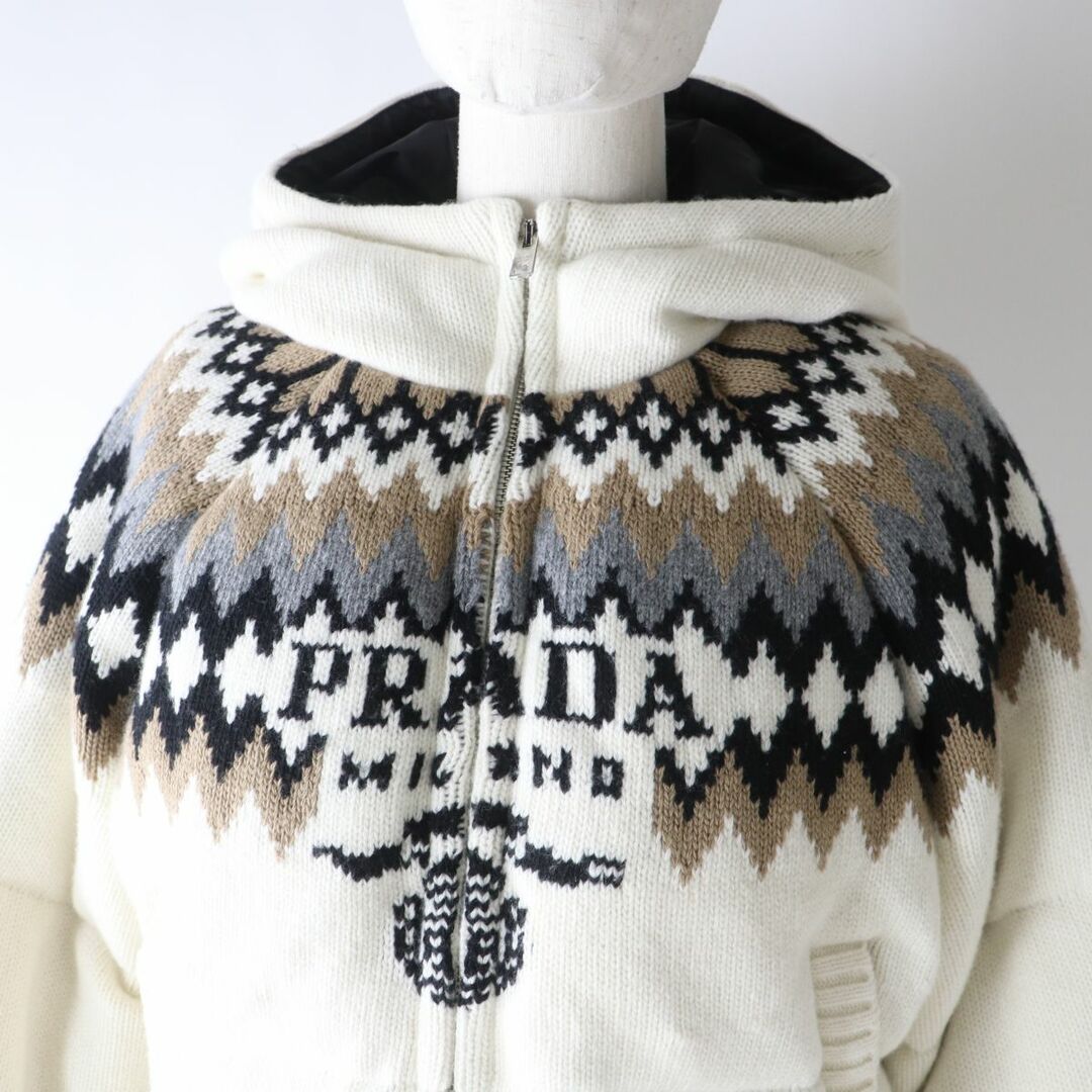 極美◎正規品 定572000円 伊製 PRADA プラダ 292029 レディース カシミヤ混 フード付き ニットダウンジャケット ノルディック柄 36 タグ付 3