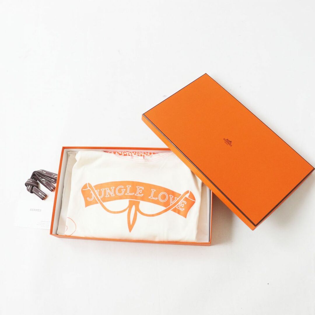 極美品◎正規品 仏製 HERMES エルメス 22AW レディース JUNGLE LOVE ジャングルラブ パーカー/チュニック アイボリー×ネオンオレンジ 34 エルメス チュニック ジャングルラブ チュニック