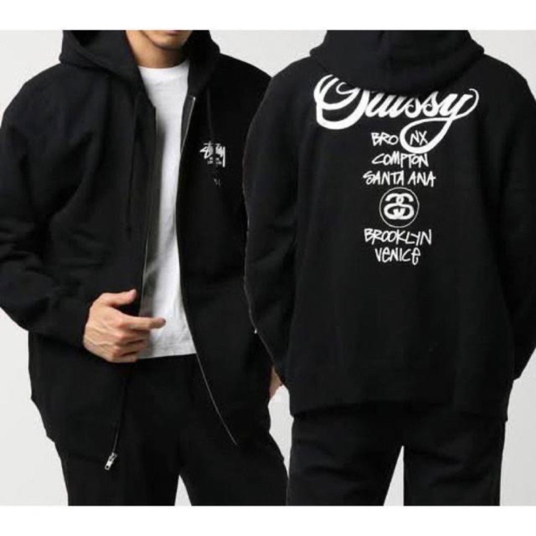 【新品】STUSSY ステューシー WORLD TOUR ジップ パーカー 黒