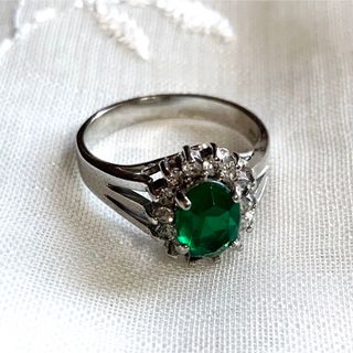 ◆ヴィンテージリング 指輪 エメラルド 宝石 シルバー 16号 刻印 昭和レトロ(リング(指輪))