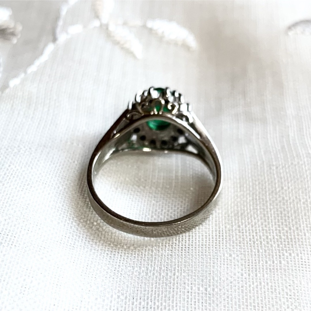 ヴィンテージリング 指輪 エメラルド 宝石 シルバー 16号 刻印 昭和レトロ レディースのアクセサリー(リング(指輪))の商品写真