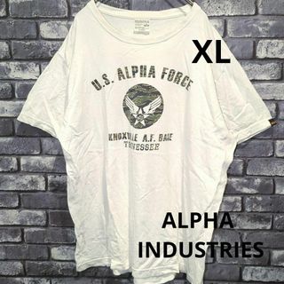 アルファインダストリーズ(ALPHA INDUSTRIES)の古着アルファインダストリーズ Tシャツ　半袖 迷彩カモフラ文字ロゴ　メンズXL(Tシャツ/カットソー(半袖/袖なし))