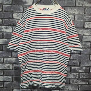 フィラ(FILA)のフィラ　90s古着　イタリア　半袖tシャツ　ボーダー総柄ブランドロゴ　ニット(Tシャツ/カットソー(半袖/袖なし))