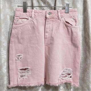 エイチアンドエム(H&M)のH&M エイチアンドエム ピンク ダメージデニムスカート(ミニスカート)