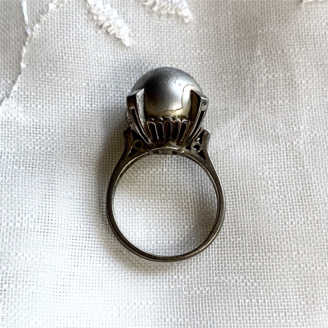◆ヴィンテージリング 指輪 パール 本真珠 大粒宝石 シルバー 9号 昭和レトロ レディースのアクセサリー(リング(指輪))の商品写真