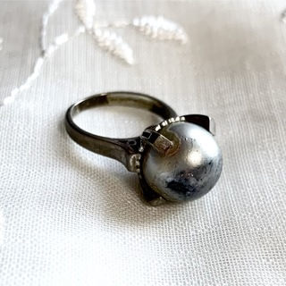 ◆ヴィンテージリング 指輪 パール 本真珠 大粒宝石 シルバー 9号 昭和レトロ(リング(指輪))
