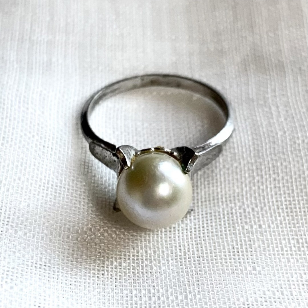 ヴィンテージリング 指輪 パール 本真珠 宝石 シルバー 12号 昭和レトロ レディースのアクセサリー(リング(指輪))の商品写真
