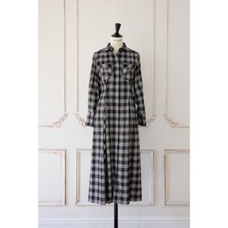 ハーリップトゥ(Her lip to)のCheckered Pleats Long Shirt Dress ブラック/M(ロングワンピース/マキシワンピース)