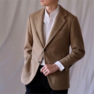 美品Belvest ベルベスト ニットテーラードジャケット キャメル50