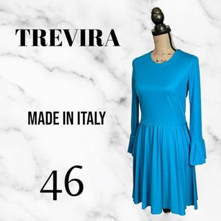 美品✨【TREVIRA】ストレッチフレアワンピース　袖裾プリーツ　イタリア製　F(ミニワンピース)