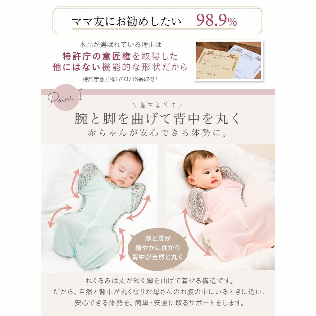 【色: 花柄・ブルー】ねくるみ Neclumi 睡眠用おくるみ IHDI (国際 4