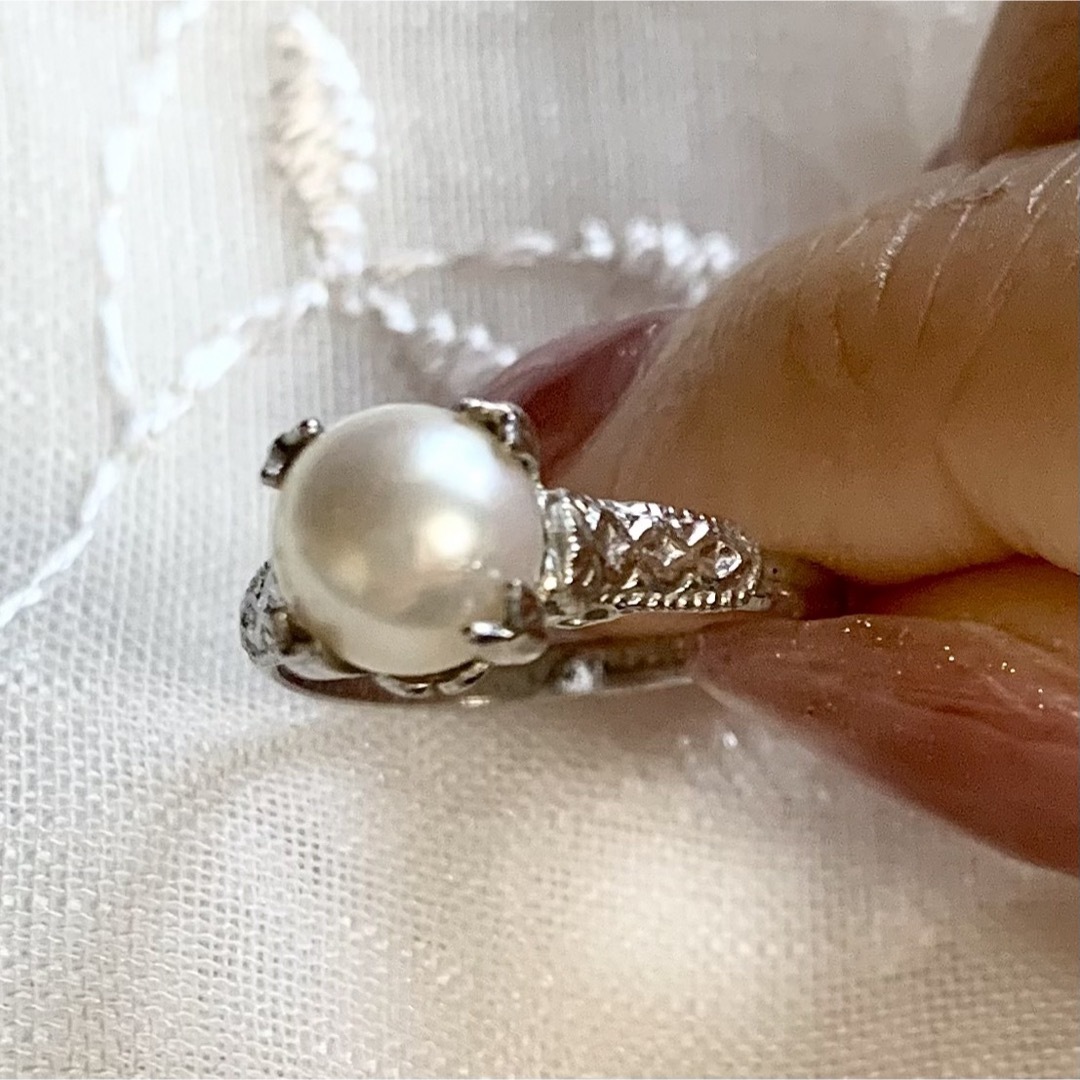 ヴィンテージリング 指輪 パール 本真珠 宝石 シルバー 11号 昭和レトロ レディースのアクセサリー(リング(指輪))の商品写真