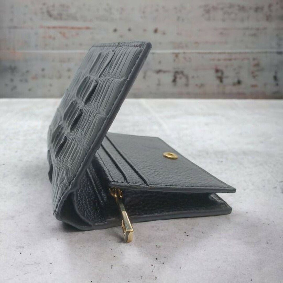 AT13 本革 クロコダイル 二つ折り財布 ウォレット 背 ブラックb5 メンズのファッション小物(折り財布)の商品写真