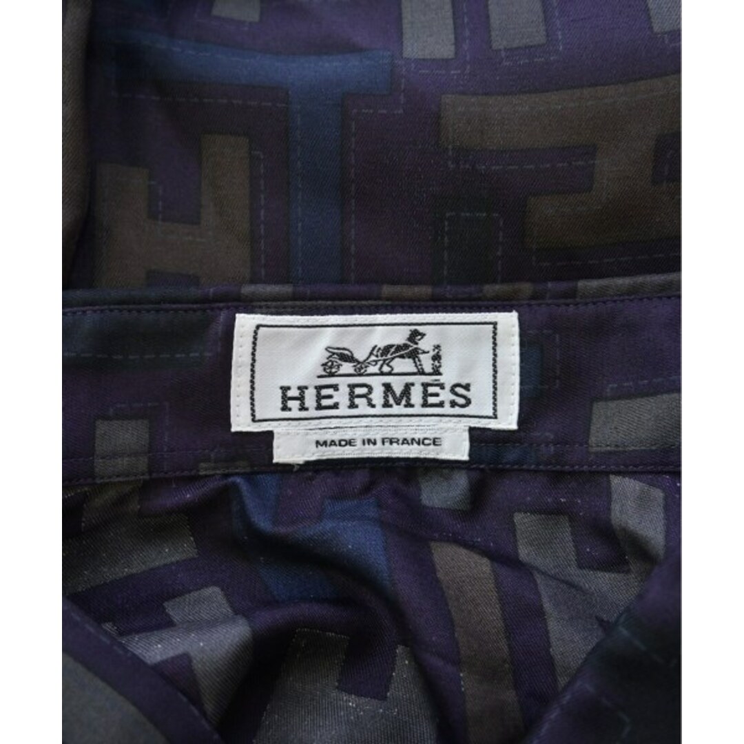 HERMES カジュアルシャツ 42(XXL位) 紫xグレーx紺等(総柄)