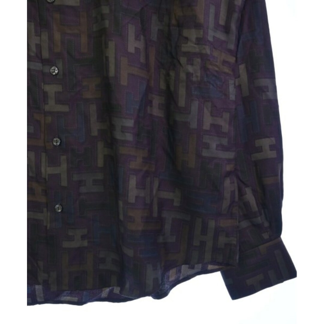 HERMES カジュアルシャツ 42(XXL位) 紫xグレーx紺等(総柄)
