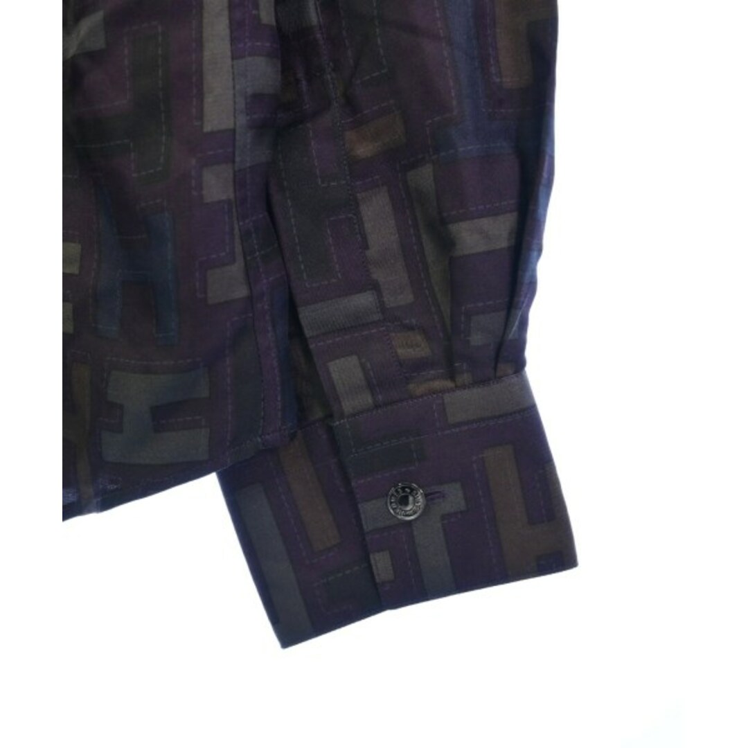 HERMES カジュアルシャツ 42(XXL位) 紫xグレーx紺等(総柄)