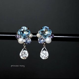 シルバー》雫ジルコニアのアクアマリン&タンザナイト♡﻿bijouピアス(ピアス)