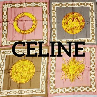 CELINE　　ビンテージシルクマフラー　スカーフ　マカダム柄チェーン柄