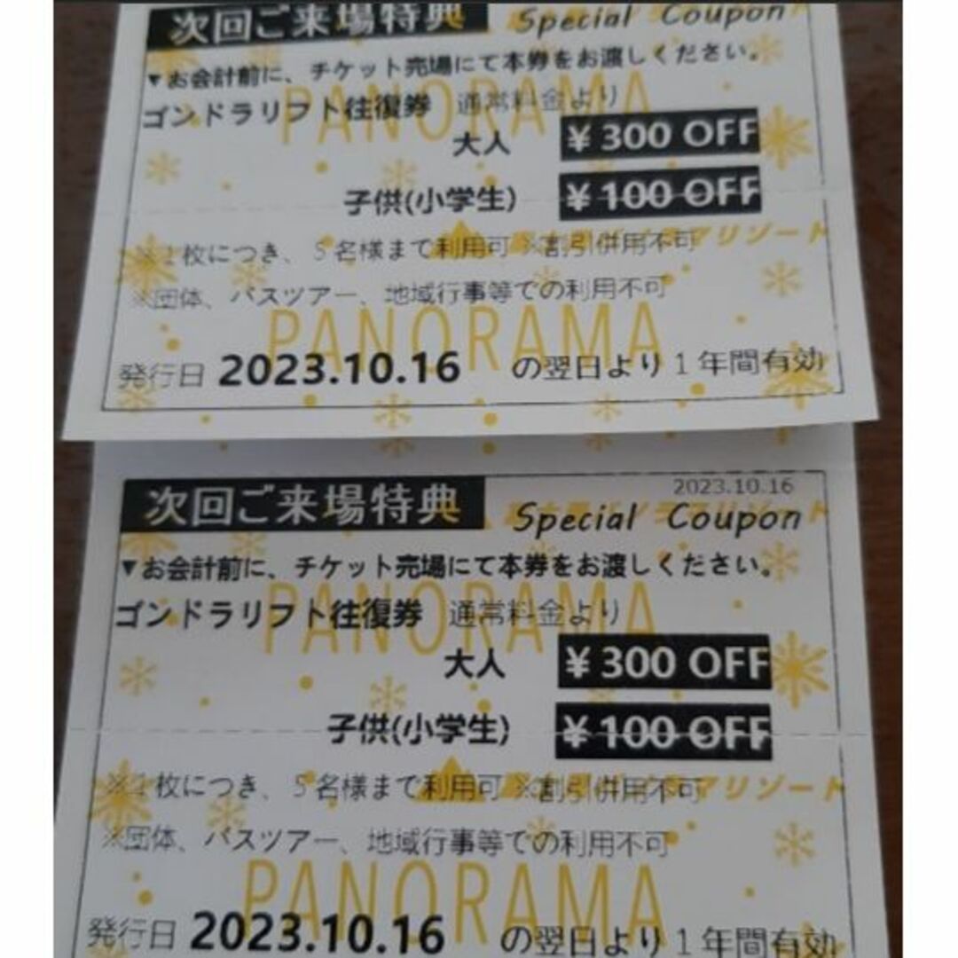 富士見パノラマリゾート ゴンドラ割引券 2枚セット チケットの乗車券/交通券(その他)の商品写真