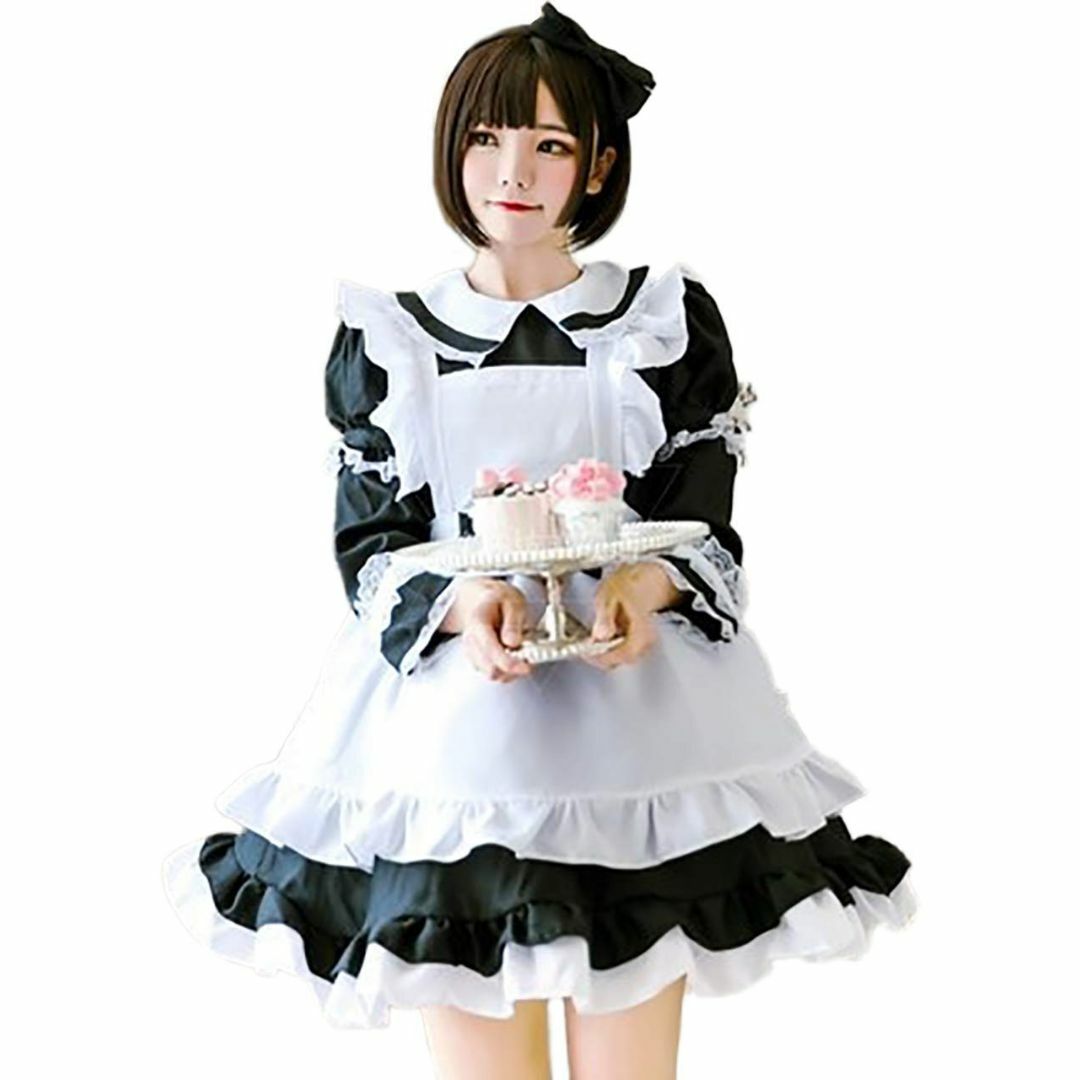 【色: ブラック】[milky time] メイド服 選べるカラー 半袖 長袖