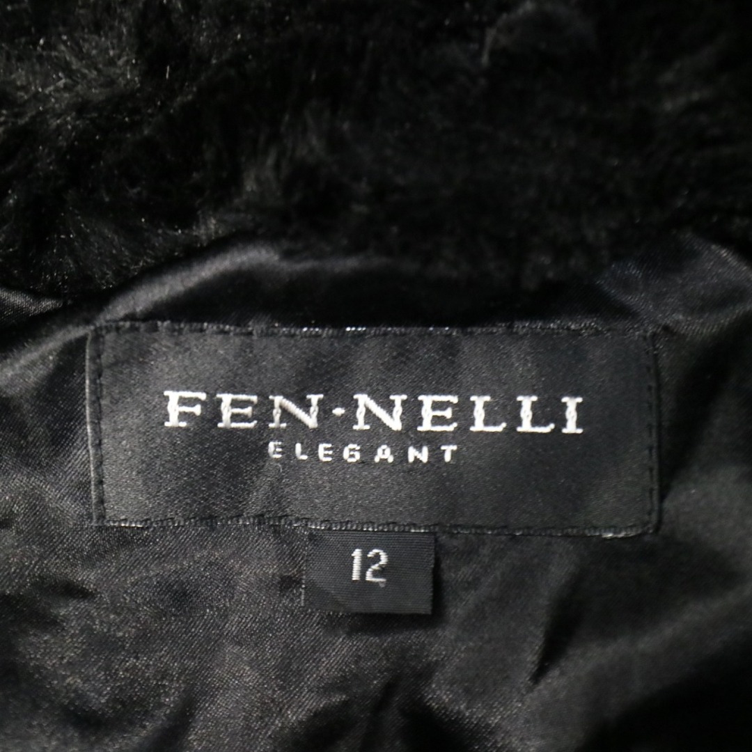 FEN-NELLI ELEGANT フェイクファーコート 防寒 ジップアップ ブラック (レディース 12)   O7457 5