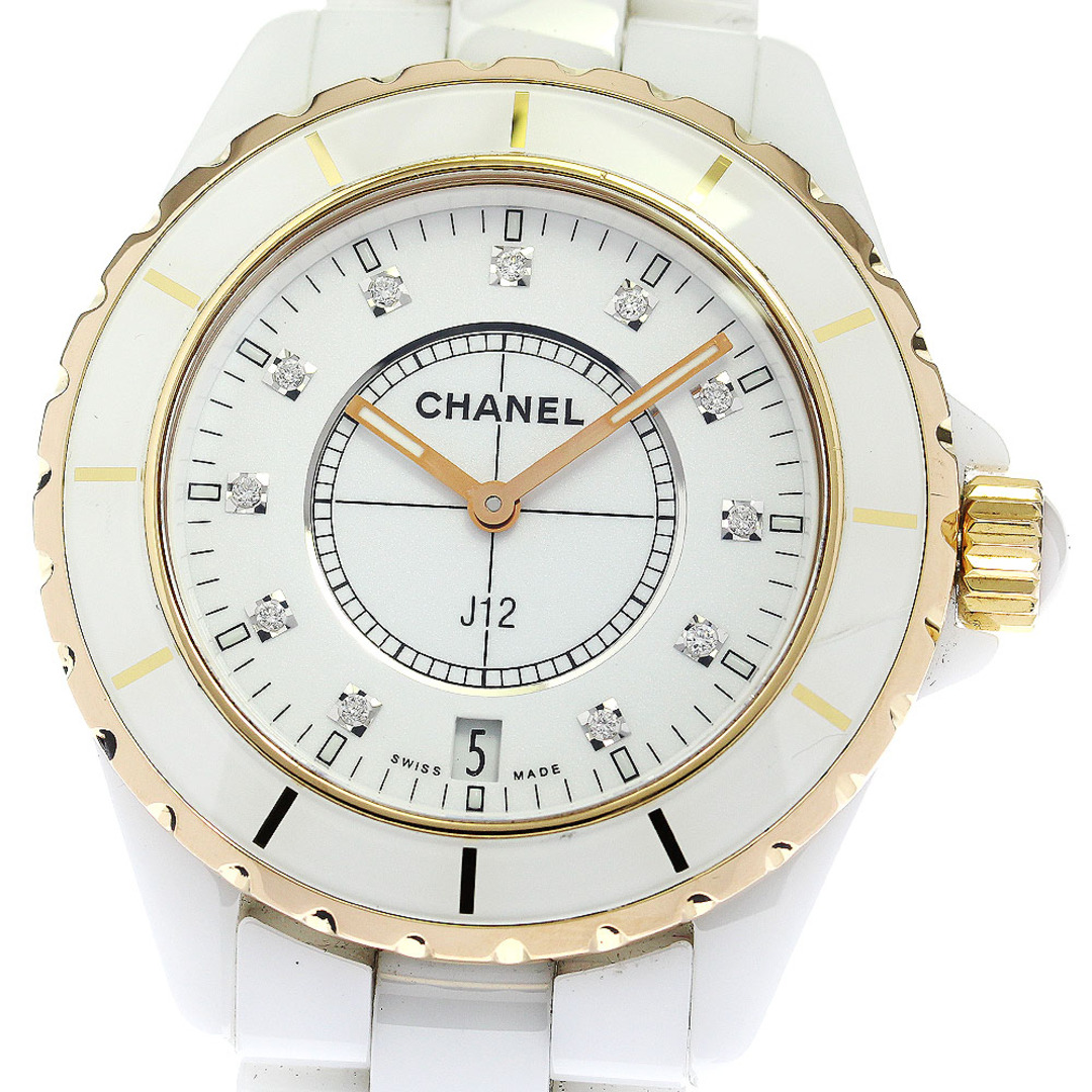 シャネル CHANEL H2180 J12 白セラミック 11Pダイヤ PGベゼル クォーツ メンズ _772946