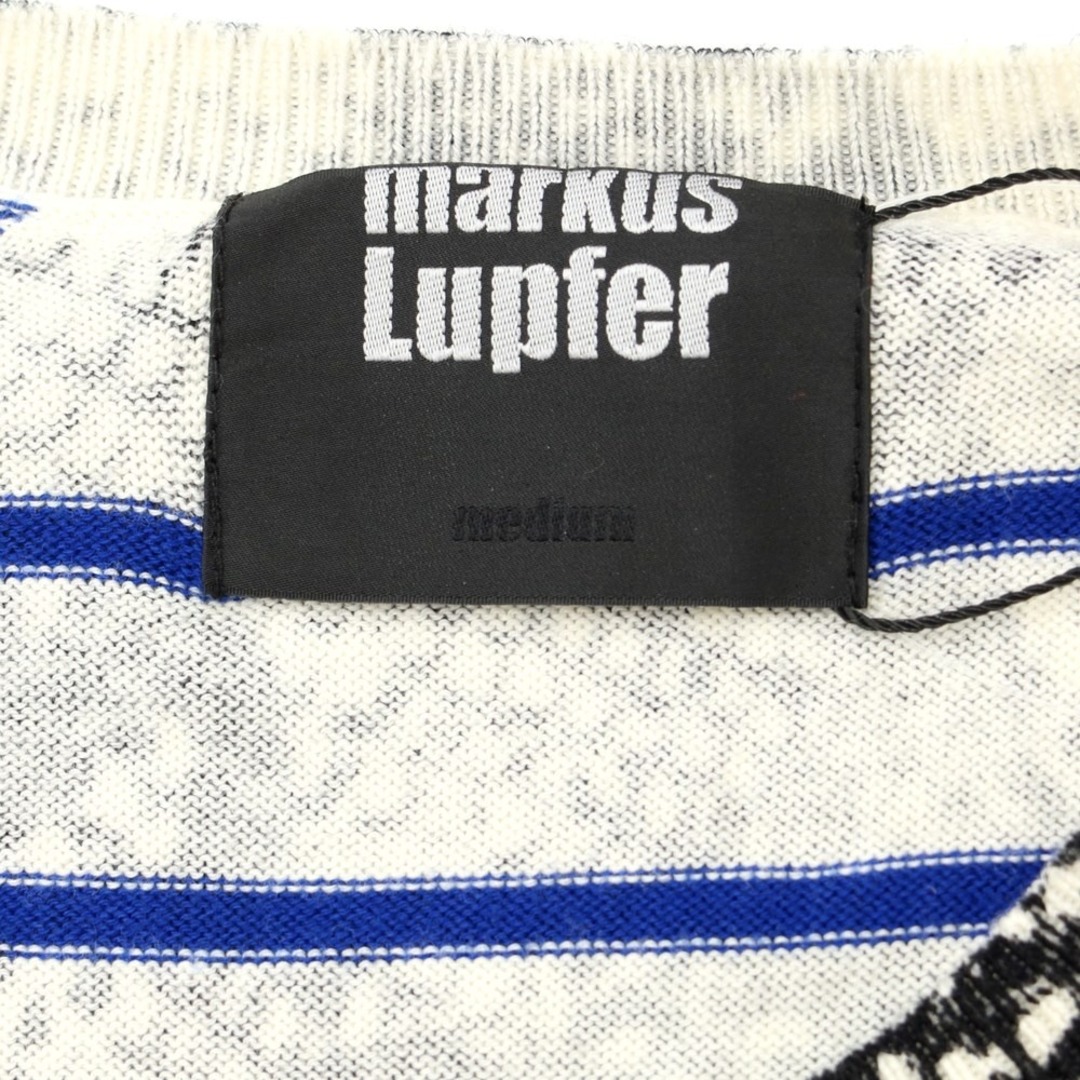 【未使用】マーカス ルーファー Markus Lupfer ハイゲージコットン クルーネックニット ブラックxオフホワイト【サイズM】【メンズ】