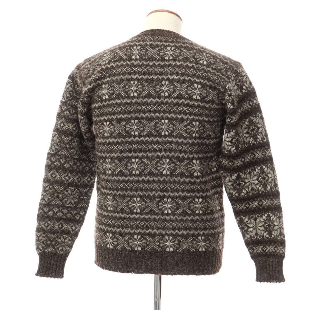 ジャミーソンズニットウェア Jamieson’s Knitwear BEAMS別注 ウール フェアアイル Vネックニット ダークブラウンxホワイト×グレー【サイズL】【メンズ】