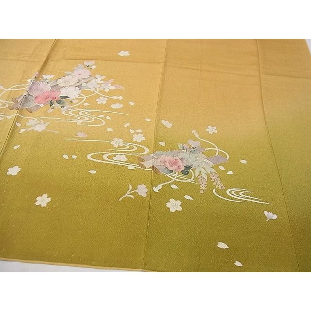 平和屋1□極上 訪問着 流水花筏文 暈し染め 金彩 鬼しぼ縮緬 逸品 3s30281-