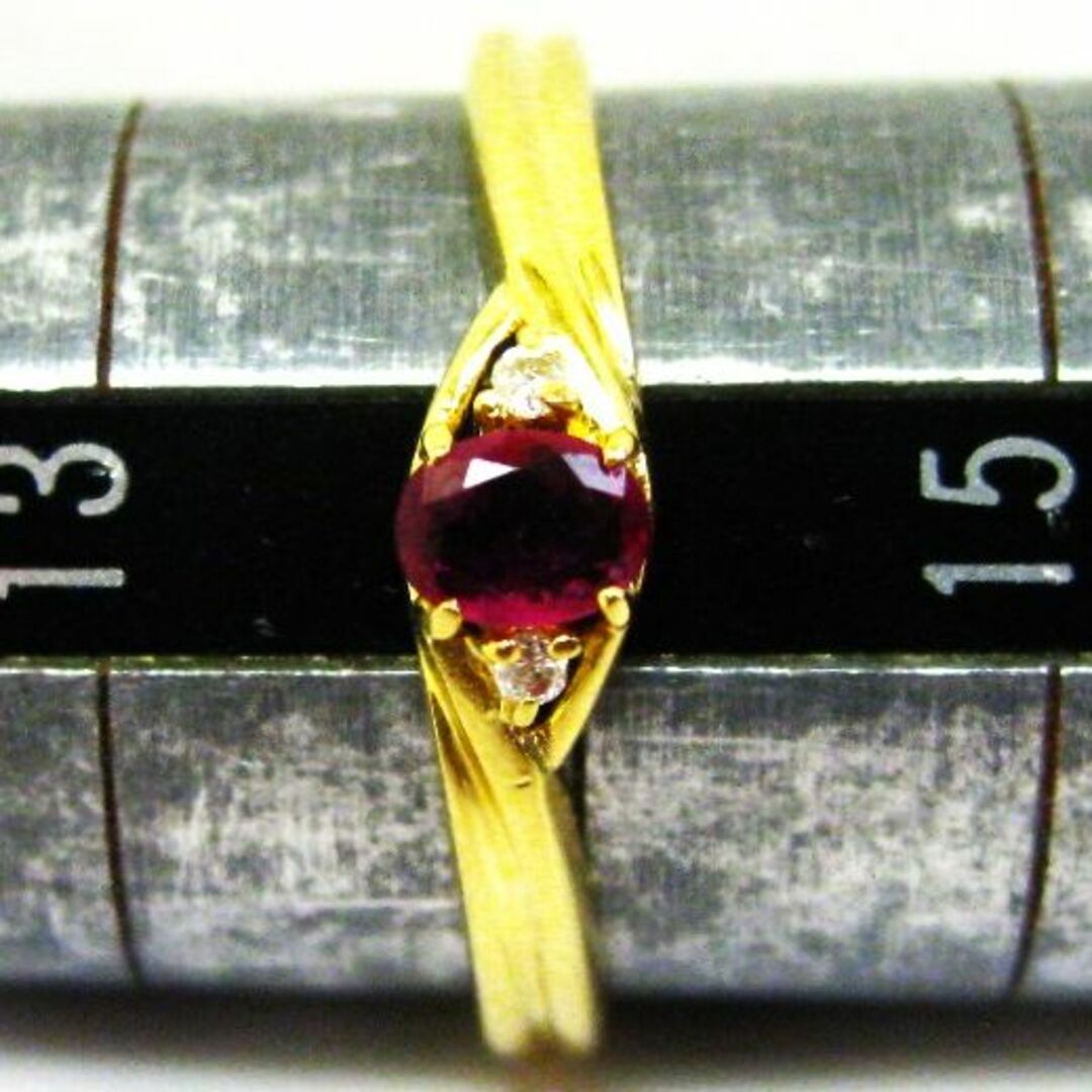 K18 18金 リング 指輪 ルビー 4×3mm ダイヤ 2ヶ 0.01ct レディースのアクセサリー(リング(指輪))の商品写真
