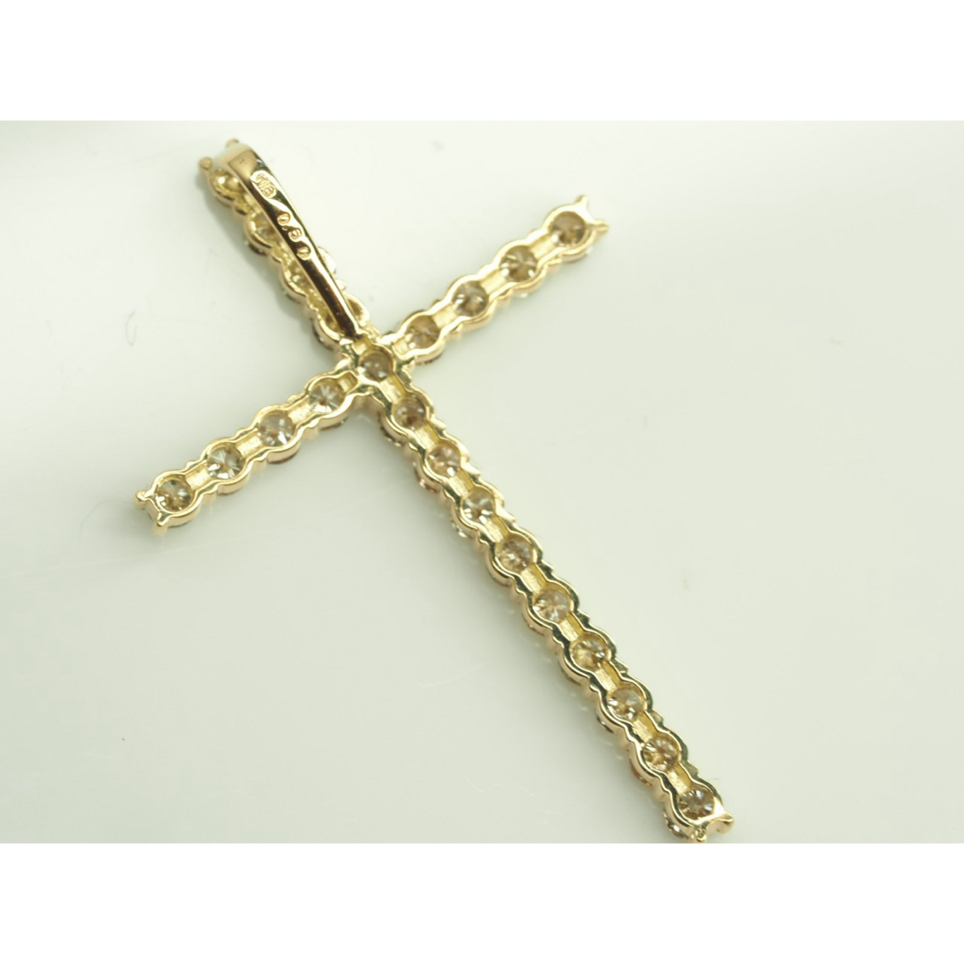 0.50ct!クロス 十字架 K18YG天然ブラウンダイヤモンドペンダントトップ-
