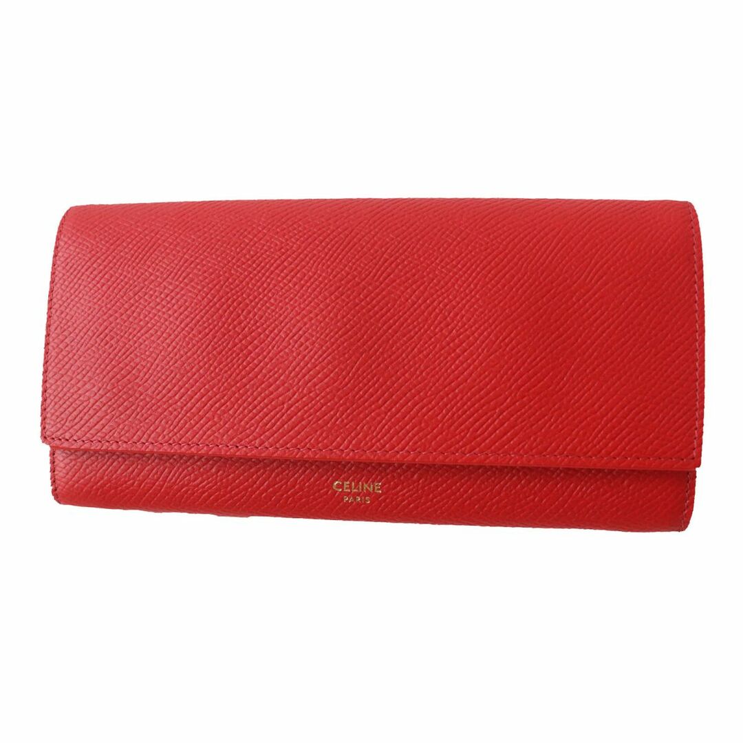 未使用品◎イタリア製 CELINE セリーヌ 10B563BEL ラージフラップウォレット  レザー 長財布 2つ折り レッド×ゴールド金具 レディース