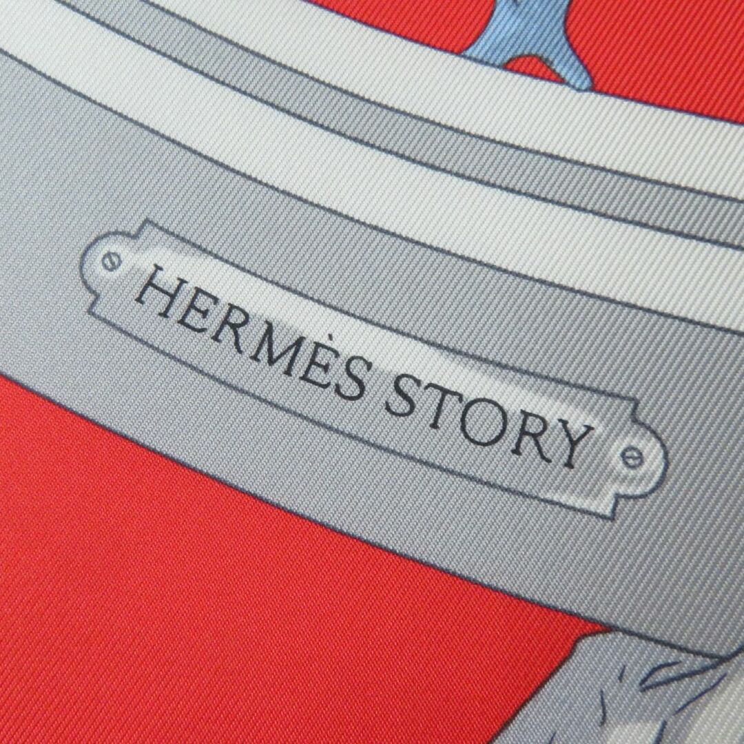 未使用品◎正規品 フランス製 HERMES エルメス カレ90 Hermes Story エルメス ストーリー シルク100％ スカーフ レッド 赤 箱・タグ付き87cmヨコ