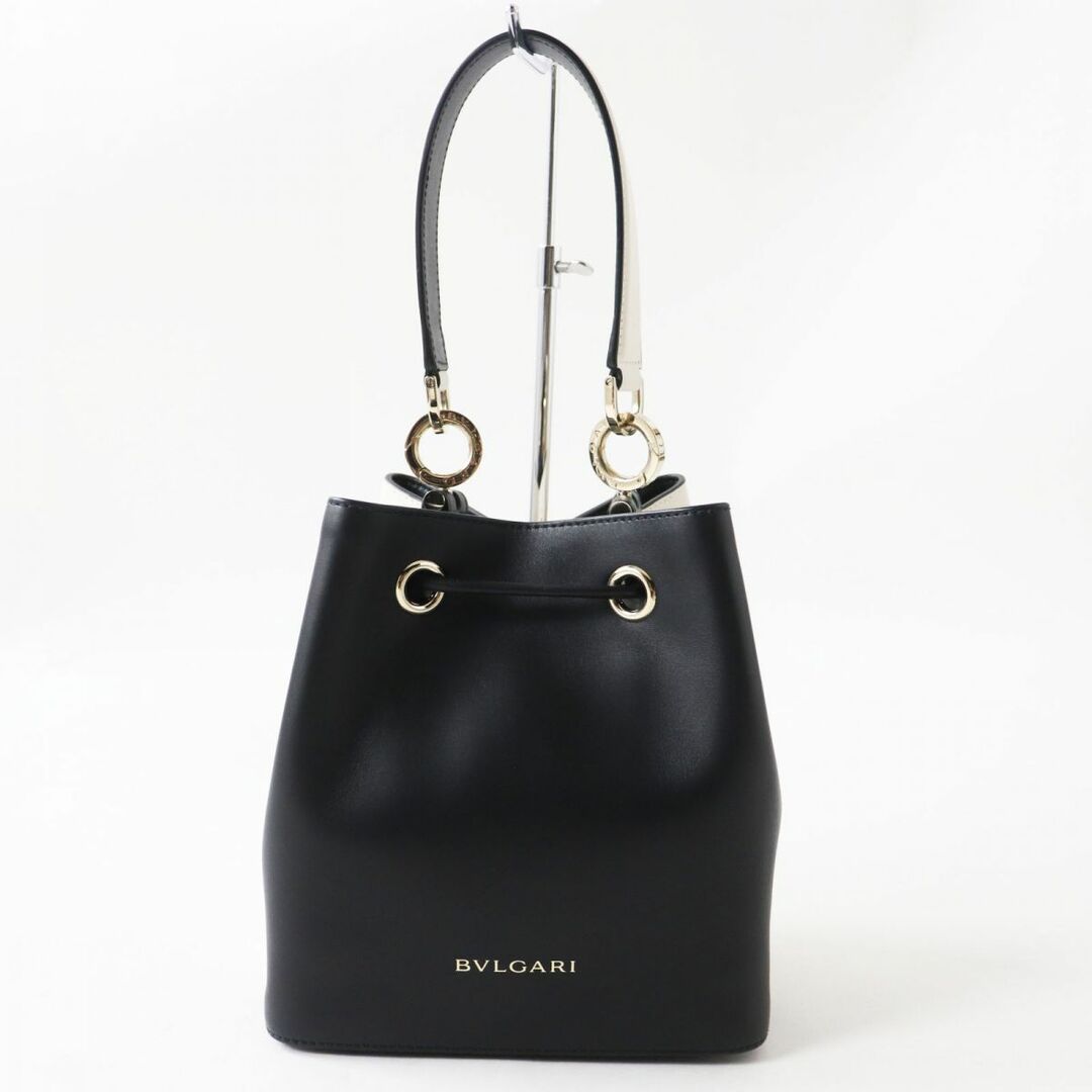 極美品◎伊製 BVLGARI ブルガリ 288210 ビーゼロワン レザー バケットバッグ 2WAY ハンド／ショルダー ブラック×アイボリー 保管袋付き