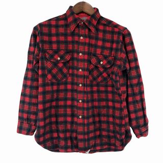 ペンドルトン(PENDLETON)の70年代 USA製 PENDLETON ペンドルトン ウール長袖シャツ アメカジ フラップポケット チェック レッド (メンズ L) 中古 古着 O7531(シャツ)