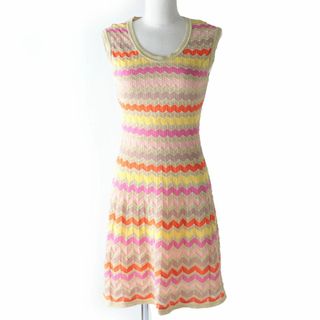 極美品★正規品 MISSONI ミッソーニ 159220 総柄 ひざ丈 ノースリーブ ラップワンピース レディース ブルー×マルチカラー 42 イタリア製