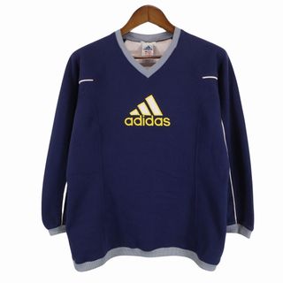 アディダス(adidas)の90年代 adidas アディダス 国旗タグ スウェット 胸刺繡ロゴ 刺繍 ネイビー (メンズ M) 中古 古着 O7543(スウェット)