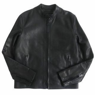 コーチ(COACH)の極美品□COACH/コーチ 無地 スタンドカラー WZIP カーフスキン シングルライダースジャケット/レザーブルゾン ブラック S 正規品 メンズ(ライダースジャケット)