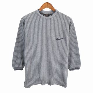 ナイキ(NIKE)のNIKE ナイキ ロゴ ニット Ｔシャツ 七分丈 刺繍 丸首 スポーツ グレー (メンズ L相当) 中古 古着 O7588(Tシャツ/カットソー(七分/長袖))