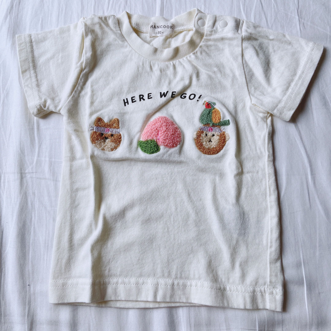 しまむら(シマムラ)のしまむら 子供服 桃太郎 犬 桃 猿 Tシャツ 可愛い 80 キッズ/ベビー/マタニティのベビー服(~85cm)(Ｔシャツ)の商品写真