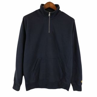 カーハート(carhartt)のCarhartt カーハート ワンポイント ハーフジップ スウェット ネイビー (メンズ L) 中古 古着 O7601(スウェット)