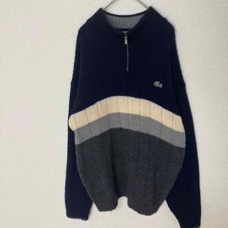 ラコステ(LACOSTE)のラコステ　LACOSTE ハーフジップ  ニット　セーター　紺　灰色　サイズ3(ニット/セーター)