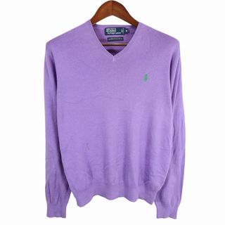 ポロラルフローレン(POLO RALPH LAUREN)の90年代 Polo by Ralph Lauren ポロバイラルフローレン セーター ワンポイントロゴ パープル (メンズ M) 中古 古着 O7599(ニット/セーター)