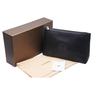 ロエベ(LOEWE)のLOEWE ロエベ ポーチ 化粧ポーチ バニティ ロゴ入り 箱付き 100409 ブラック シルバー金具 美品 中古 55982(ポーチ)